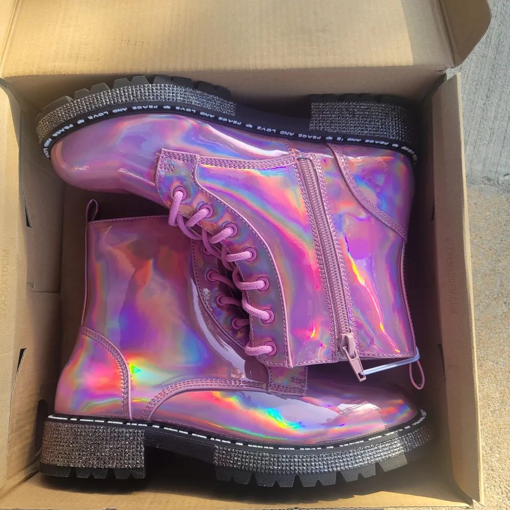 Steve Madden Girls Holographic Pink Boots - Picture 8 of 10